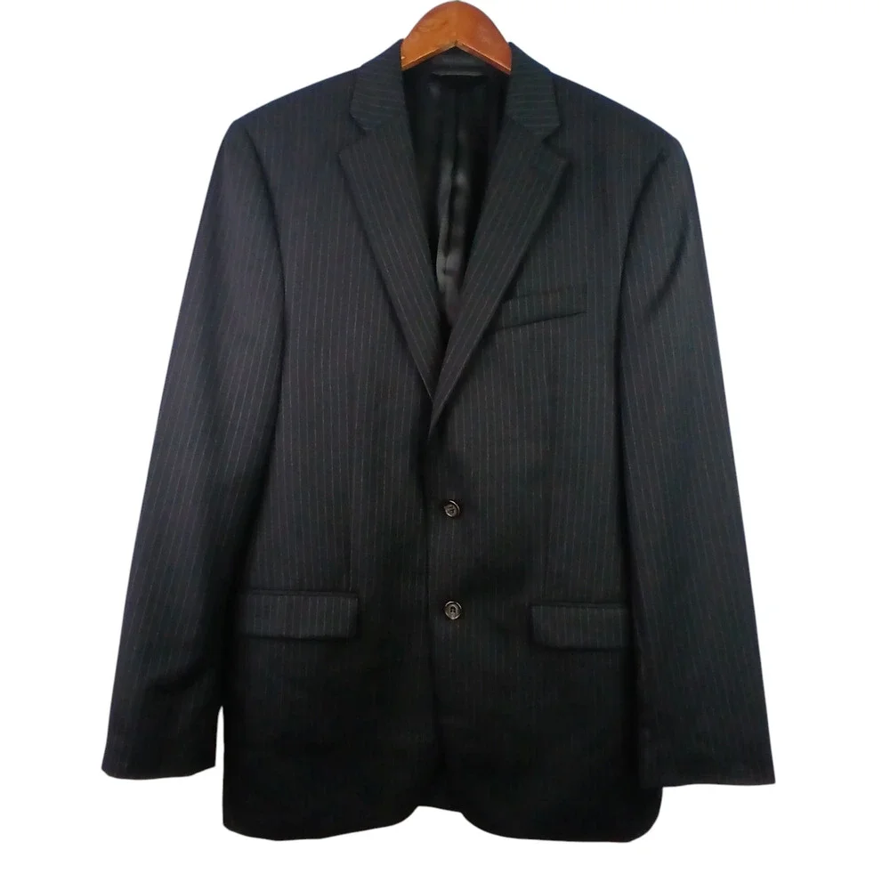 Lauren Ralph Lauren Mens SZ 40L 100% Wool Black Pinstriped 2 Button Blazer
